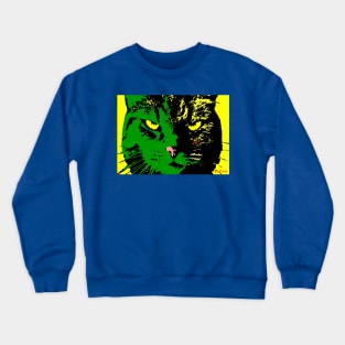 ANGRY CAT POP ART - GREEN YELLOW BLACK Crewneck Sweatshirt